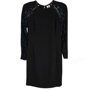 Julia Jordan Womens Black Mini Shift Dress Polka Dot Lace Trim Long Sleeve